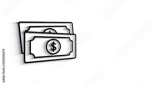 3D Line Money Icon Animation on White Background