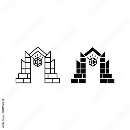 Architectural Gate Illustrations with Hexagon Details