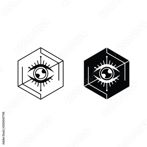 Minimalist Eye Inside Hexagon Geometric Shapes Line Art Vector Illustration