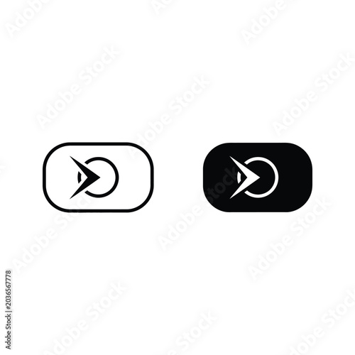Black and white play button icons with rounded rectangle shape