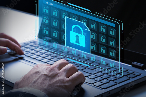 Digital Security and Data Protection: A person's hands typing on a laptop keyboard.