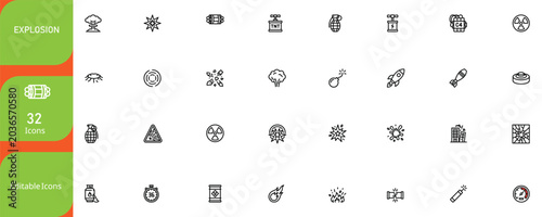 Photography Explosion icons set with 32 editable graphics