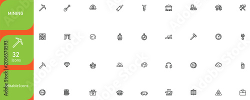 Bild auf Leinwand Mining industry icon set 32 editable vector graphics for resources and extractio