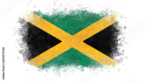 Canvastavla A painterly representation of the Jamaican flag with a textured, watercolor-like appearance, set against a clean white background
