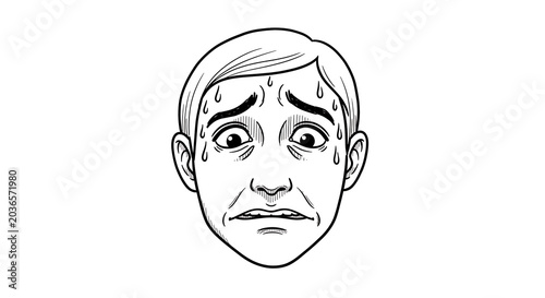 Foto Pen and ink sketch of a stressed person sweating with an anxious and worried fac
