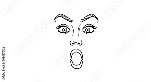 фотографія Comic style line art of a face showing an amazed expression with amazement surpr