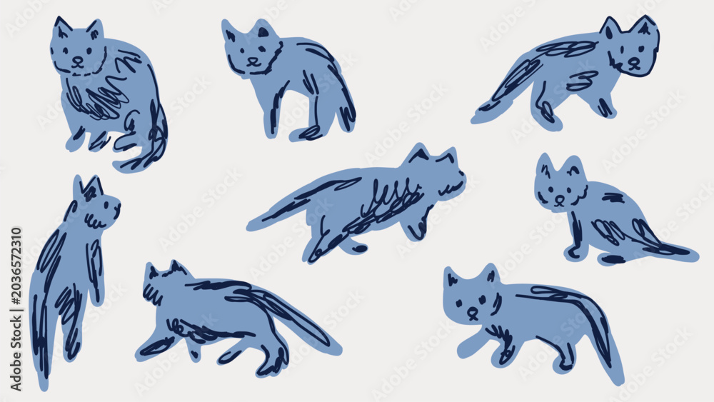 Fototapeta premium Cute cat hand drawn doodles collection