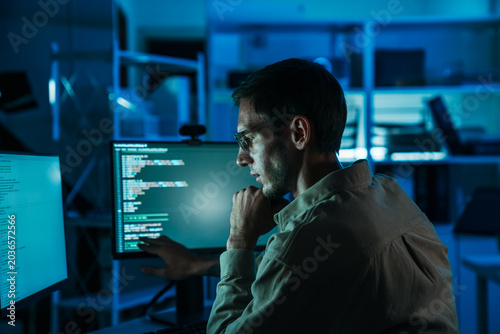 Software Developer Coding Application Interface In Modern Programming Workspace During Night Shift Backend Development And Computer Engineering Session