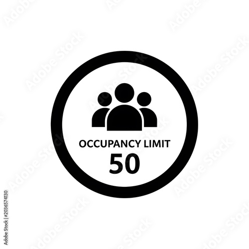 Black and white occupancy limit sign with 50 people.
