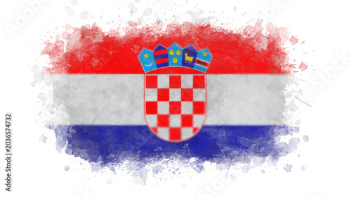 Cuadro en lienzo The Croatian flag is depicted in a painterly watercolor style, showcasing its red, white, and blue stripes along with the intricate national coat of arms