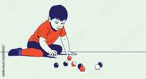 Child playing with marbles, focus on marbles