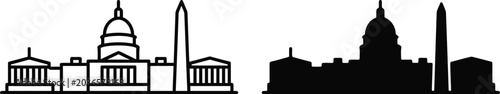 Washington DC city skyline landmark silhouette icons in vector style