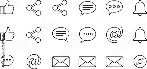 Tableau sur toile Black Line Art Social Media Communication and Messaging Icon Set Vector Illustra