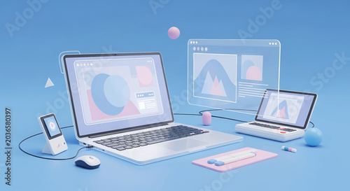 Laptops and devices with digital graphs.