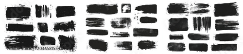 Grunge elements brush strokes set art paint on white background