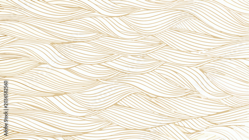 Golden wave pattern with flowing lines creates a textured background showcasing a repeating ornamental design wavy waves linear texture abstract beige