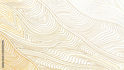 Golden wave pattern on a white background featuring flowing lines and a minimalist aesthetic wavy linear design abstract art geometric curves