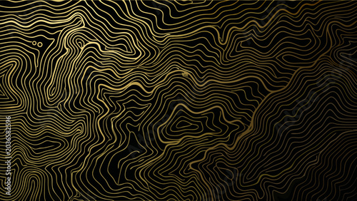 Golden line pattern resembling an abstract mountain range on a black background minimalist style lines geometric contour topography elevation minimalism modern