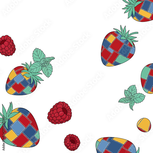 Colorful Strawberries and Raspberries Illustration.