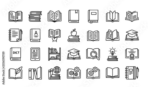 Quadro su tela Minimal literature and textbook outline icon vector collection isolated on white