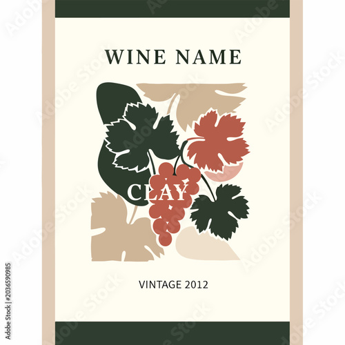 Canvas Print Wine label with grape leaves and bunch.
