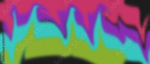 Wavy abstract lines in vivid colors like magenta, cyan, and lime green against a dark grainy background.