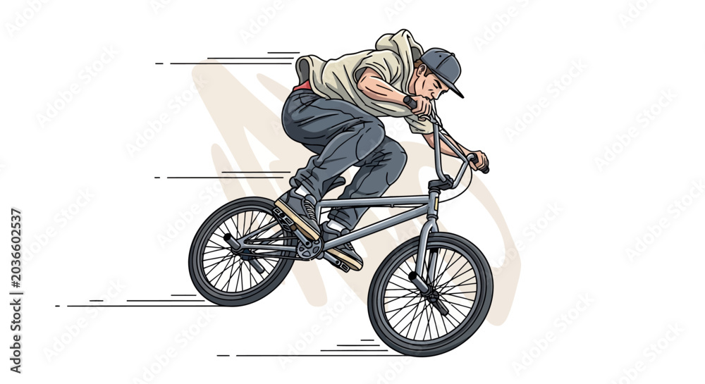 Naklejka premium Man riding a bicycle on a white background.