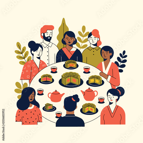 Fotografie Diverse group sharing a meal together 4.