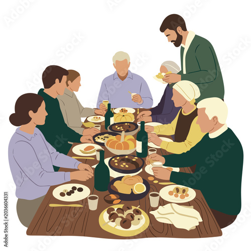 Fotografía Family gathered around dinner table eating 2.