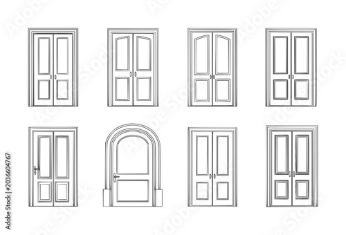 Obraz na płótnie Collection of eight different double doors and one arched door entrance entry