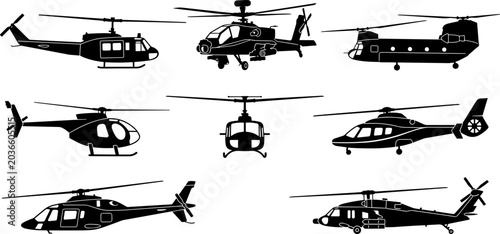 Foto Collection of Military and Civilian Helicopter Silhouettes Featuring Rescue Tran