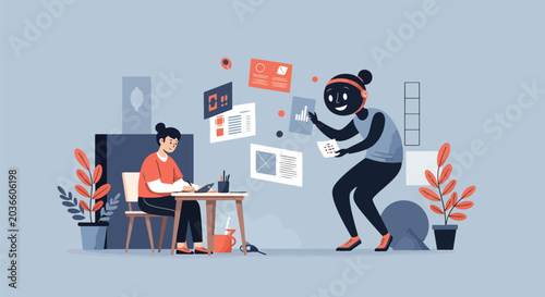Quadro su tela Hacker stealing data from computer.
