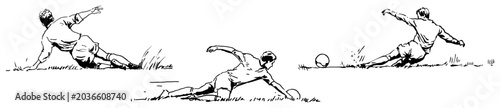 Photos Soccer players performing slide tackles and kicks in hand drawn sketch style