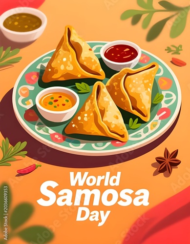 Golden Crispy Samosa Illustration for World Samosa Day