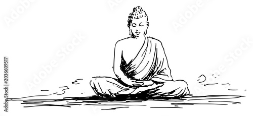 Bild auf Leinwand Buddha sitting in lotus meditation pose in hand drawn sketch style