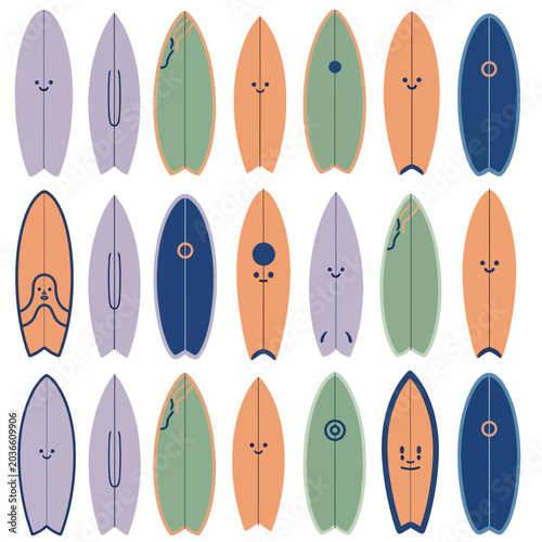 Fotografi Colorful cartoon surfboards in various designs.