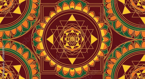 Sacred Geometry Mandala Pattern with Spiritual Symbolism and Traditional Indian Decorative Art