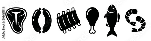 Tableau sur toile Icon Set Diverse Meats and Seafood Collection for Culinary Designs