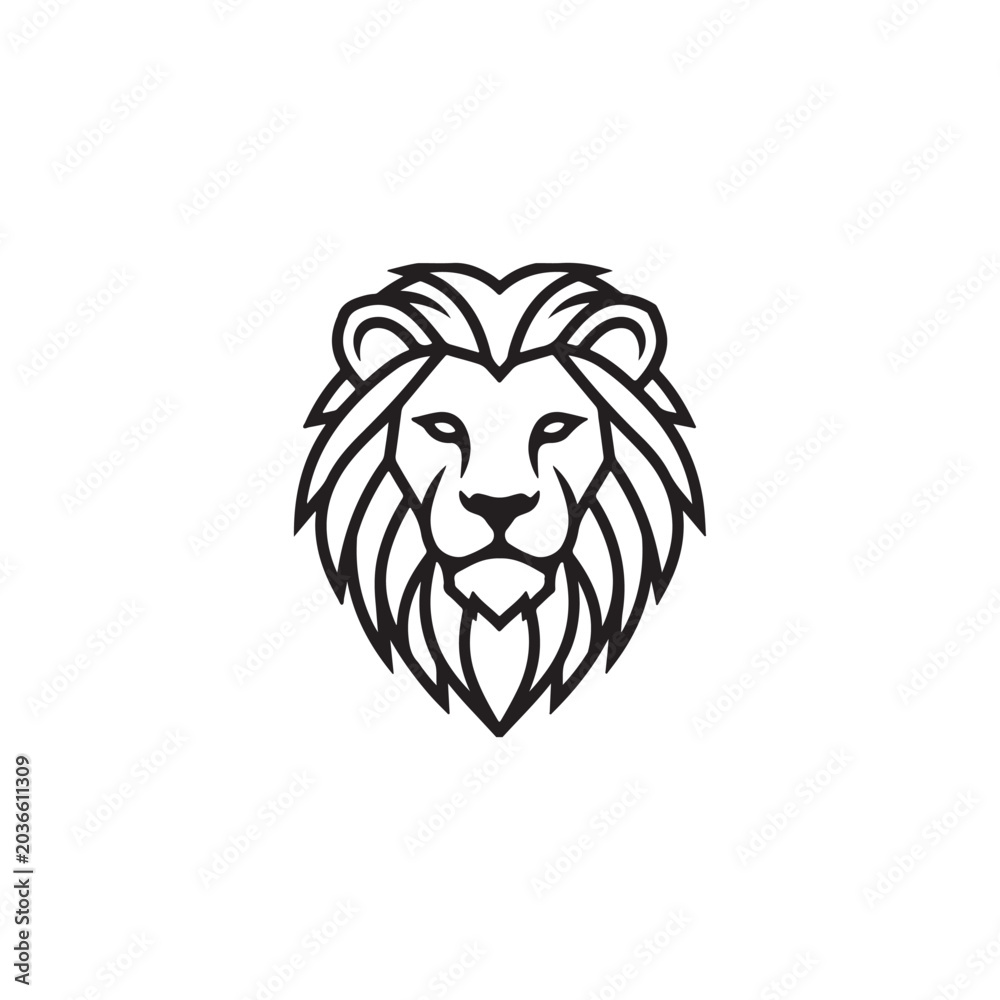 Obraz premium Minimal Lion Face Outline Vector Logo