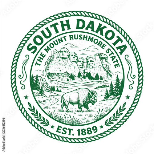 South Dakota Mount Rushmore State Bison Badge Illustration