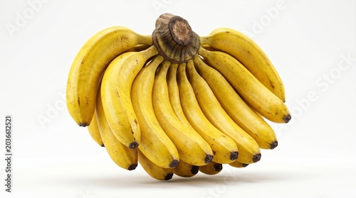 Fresh ripe yellow bananas bunch on white background minimalist composition