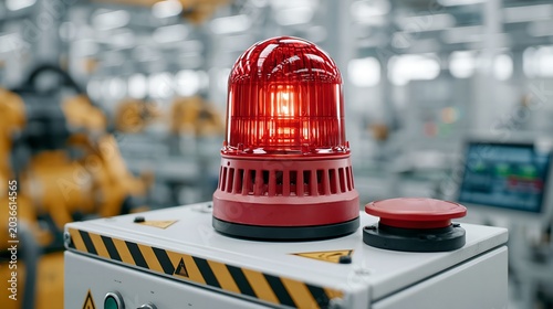 Red warning light mounted on industrial control panel.