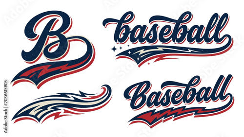 Vintage Baseball Script Vector with Retro Wave Tails and Athletic Typographic Underlines