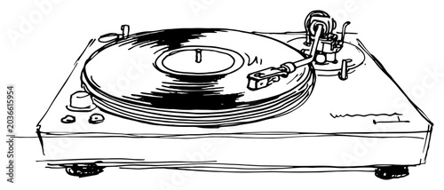 Foto Vinyl record player turntable with stylus for analog music listening minimalist