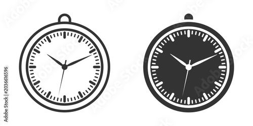Wall Clock icon set. Simple black and white clock icons, minimalist design. flat illustration of vector icon on white background