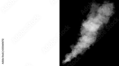 Fotografía Atmospheric white smoke plume on black background, realistic steam trail illustr