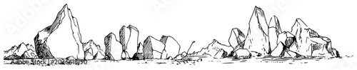 Photos Rocky formations and large boulders in desert landscape sketch style