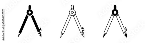 Three different styles of compass drawing tools for geometry and architecture