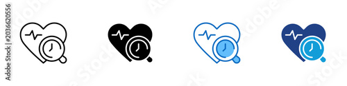 Obraz na płótnie Heart Monitoring Multiple Style Icon Design Vector - Heart with pulse and clock