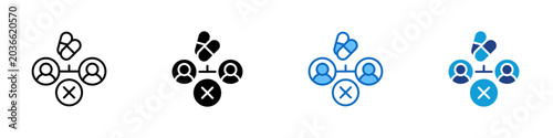 Tableau sur toile Medication Sharing Ban Multiple Style Icon Design Vector - Pills between people